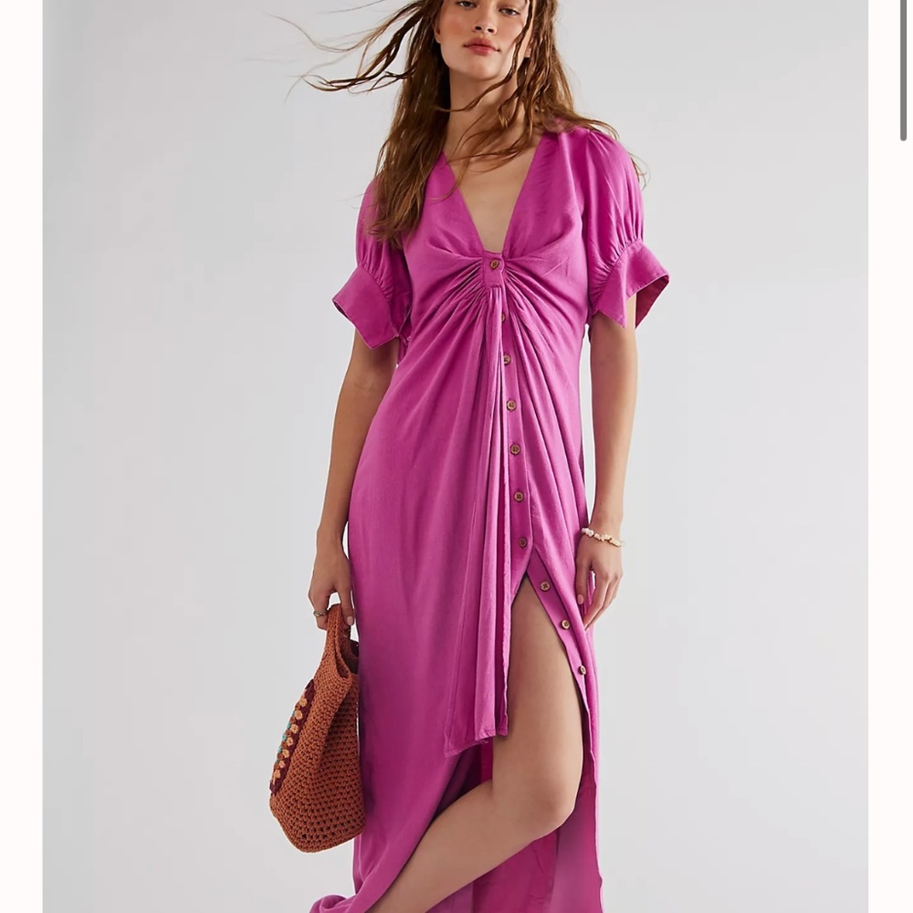 Free People Vintage Summer Midi Dress- Dragonfruit, XS